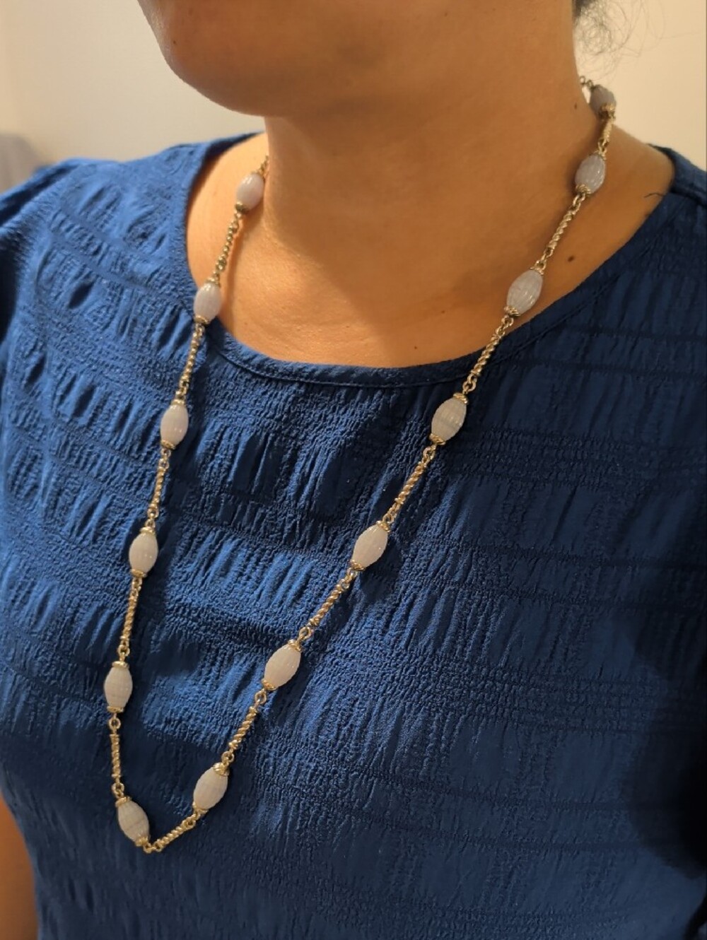 Vintage Whitney Kelly 925 Sterling Silver Blue Lace Agate Toggle Necklace 32" - Picture 5 of 16